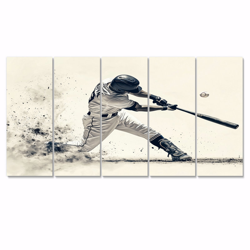 «Grey Baseball Minimal Swing Ii Accents With», ensemble d'art mural de baseball sport, H 28 po x l 60 po
