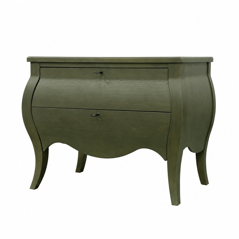 Commode décorative Deemston Bombe - Vert pistache, placage d'hickory, commode décorative 2 tiroirs avec façade incurvée