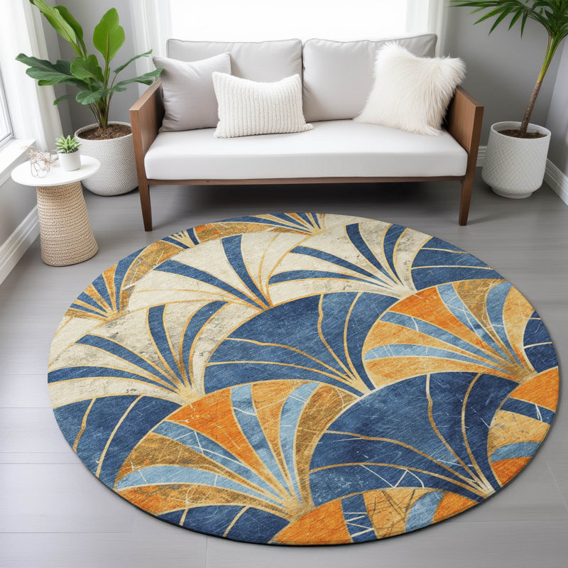 Machine Washable Indoor/Outdoor Kimberlin ACN2178 Geometric Rug, Round 8'