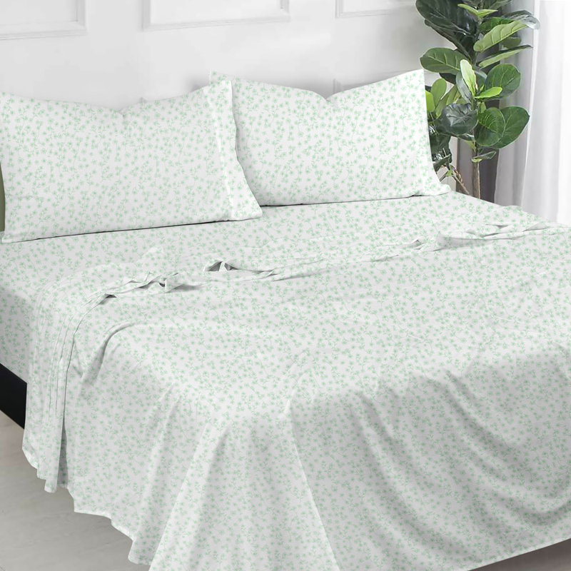 Ensemble de 4 valises pour chambre d'amis, Ensemble de draps pour grand lit avec 2 taies d'or, Multicolore / vert, Floral