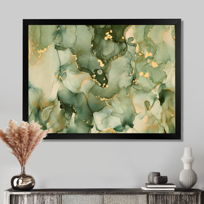 " Green Luxury Abstract Fluid Art I " Graphic Design Print