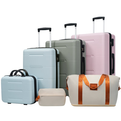 6 Piece Luggage Set,Lightweight Hardshell Suitcase With Double Spinner Wheels Handle Password Lock,14 In Cosmetic Case 20/24/28 In Luggages With Duffel Bag And Toiletry Bag