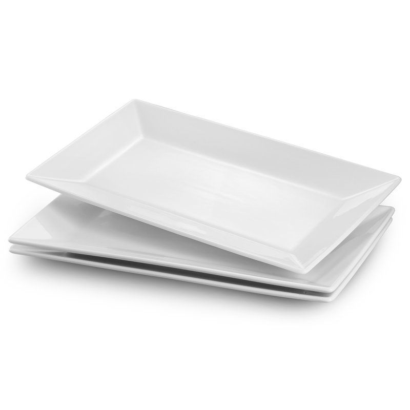 Ensemble de plateaux de service rectangulaires 14 po en céramique blanche 14 po (ensemble de 3), H 2 po x L 14 po x l 8 po
