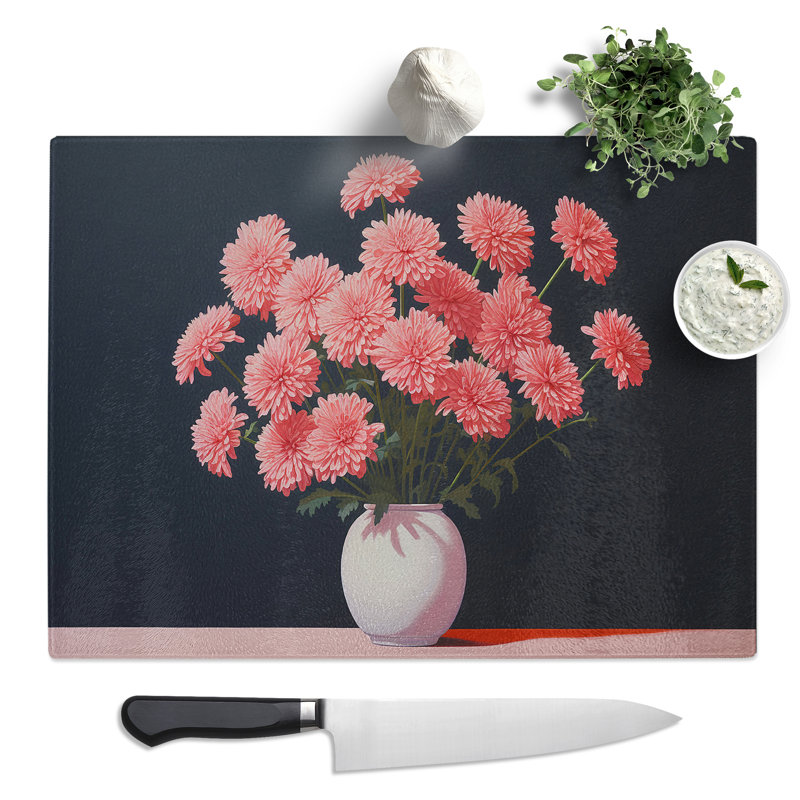 Chrysanthemums Minimalism  Glass Chopping Board