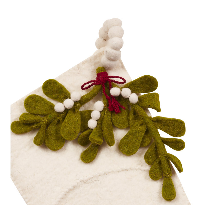 Hand Felted Wool Christmas Stocking - Mistletoe on Cream