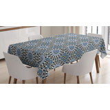 Orient Tablecloth, Retro Style Motifs Mosaic Ceramic Design Traditional Culture Print, Rectangular Table Cover For Dining Room Kitchen Decor, 60" X 84", Grey White Blue
