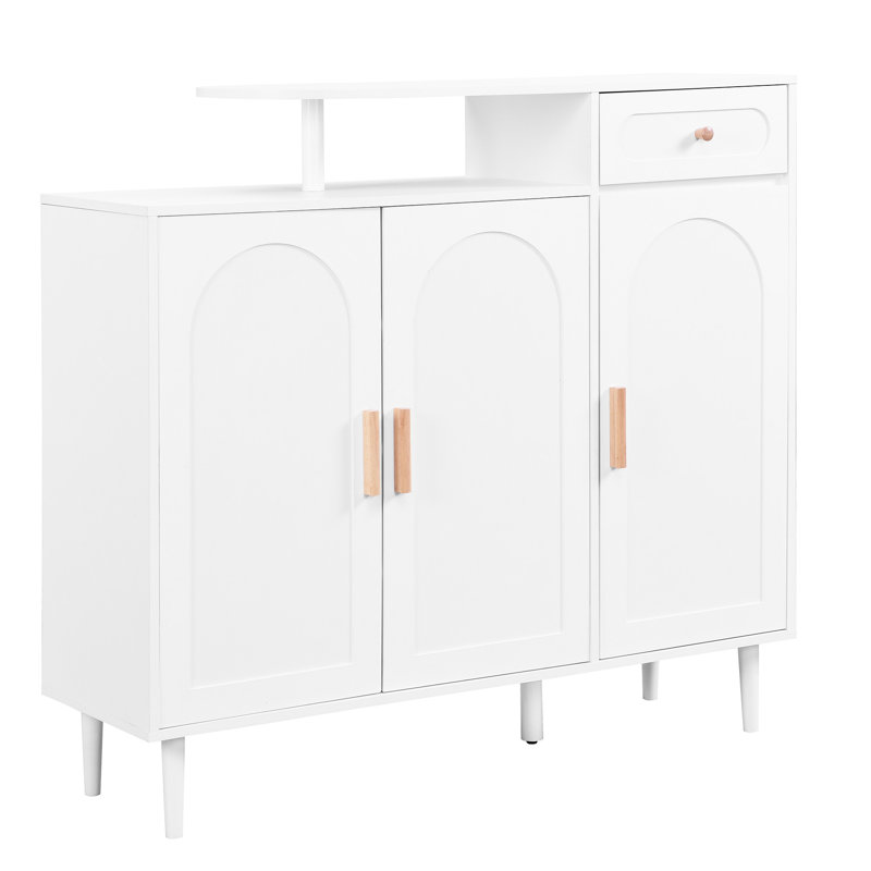 Armoire à chaussures arquée de style crème, blanc, avec tablettes réglables, bureau spacieux et armoire de rangement pratique et élégante, tiroir, pour vestibule, salon, construction