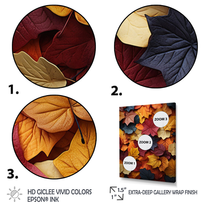 «Leaves Autumn Palette Mute II», reproduction sur toile, H 32 po x l 16 po x P 1 po, Cadre photo argenté