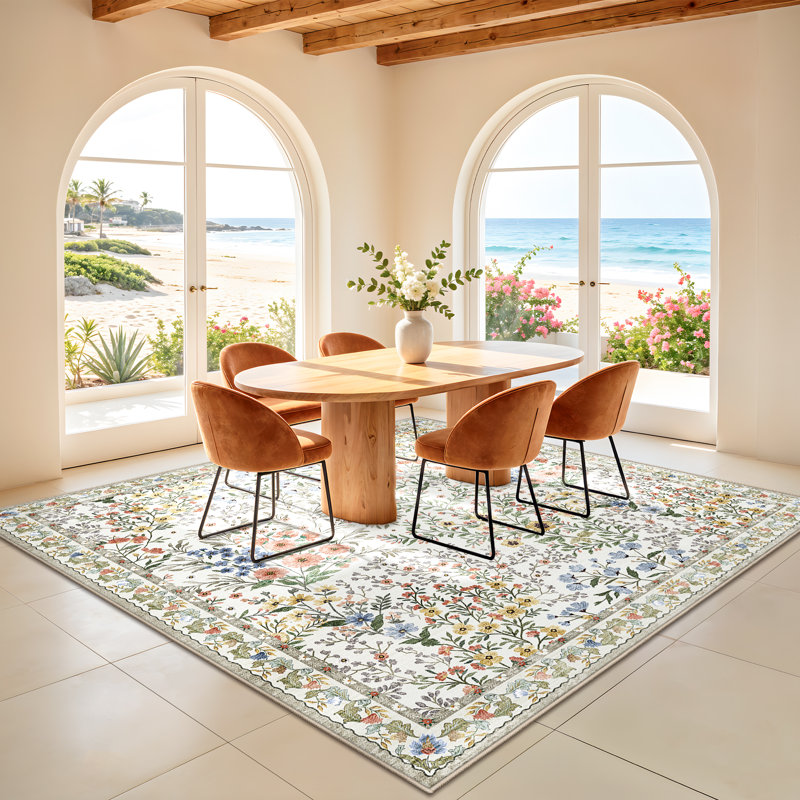 Tapis floral Eden Mughal, Beige, Carré 8 pi