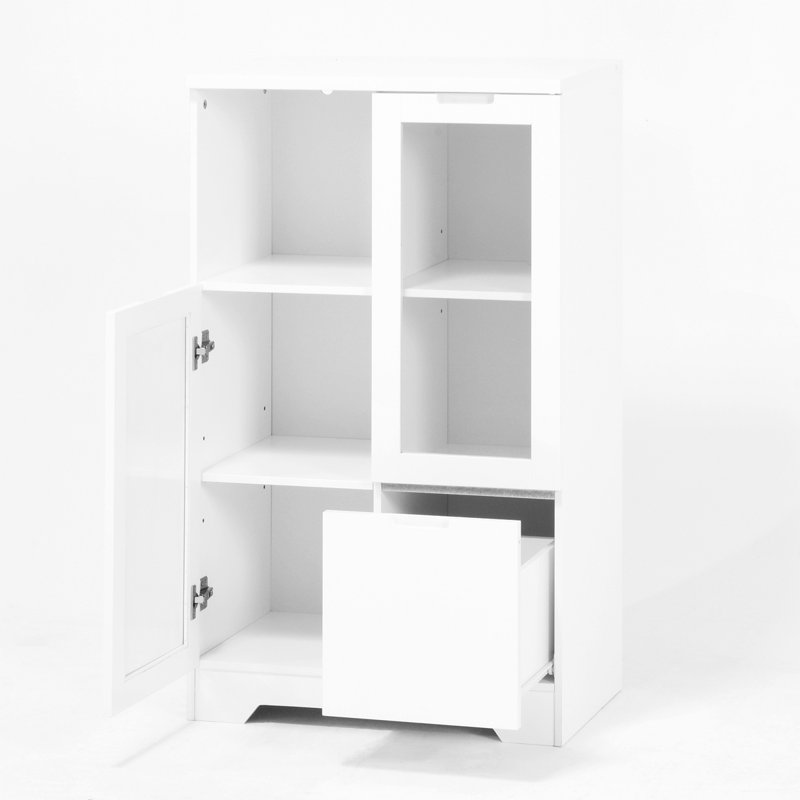 MDF Painted Cabinet With Glass Doors And Drawer Entryway Cabinet Console Cabinet Open Storage Space, White