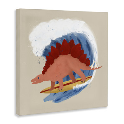 «Surfing Dino Stegosaurus», art mural sur toile par Carrie Cantwell
