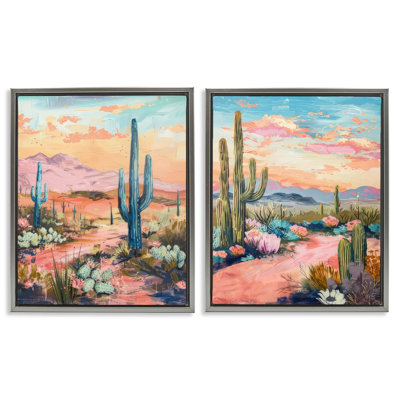  Ensemble de 2 toiles flottantes encadrées Cactus Paths & Sunset par LSR Design Studio