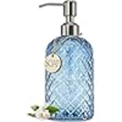 Distributeur de savon en verre à motif 18 oz pour cuisine, distributeur de savon à main rechargeable avec pompe en acier inoxydable antirouille, distributeur de savon transparent pour savon à vaisselle, savon à main, lotion