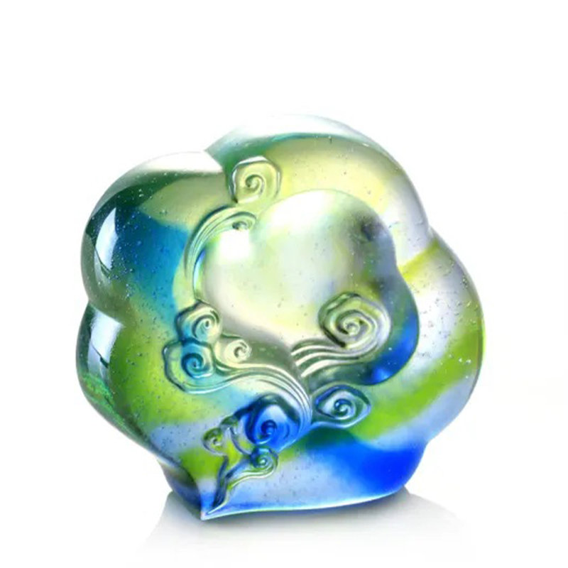 Home Décor LIULI Crystal Paperweight, Ruyi and Cloud Figurine | Ruyi from Above, Blue Green