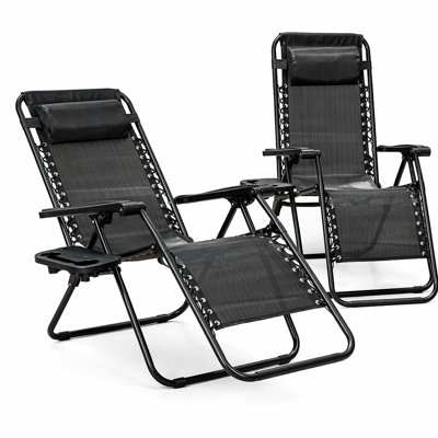 2PC Adjustable Zero Gravity Lounge Chairs Detachable Tray & Headrest Pillow Portable Outdoor Recliners For Patio Beach