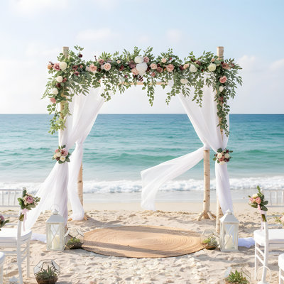 Fleurs d'arche de mariage artificielles de 6,5 pi, guirlande florale en toile de fond, réception de cérémonie sauge blanche suspendue en eucalyptus et décoration de tonnelle en plein air