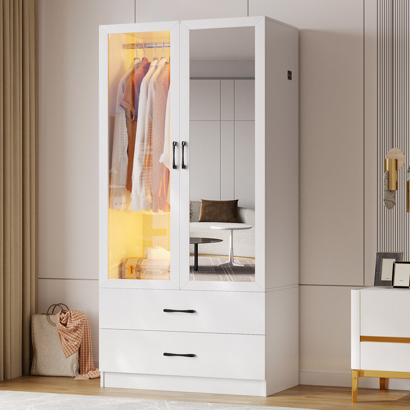 2 Doors Armoire Wardrobe With 2 Drawers And Human Sensory Module, Natural