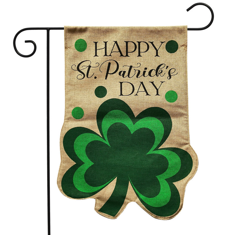 Drapeau de jardin Happy St. Patrick's Shamrock, Vert foncé / taupe