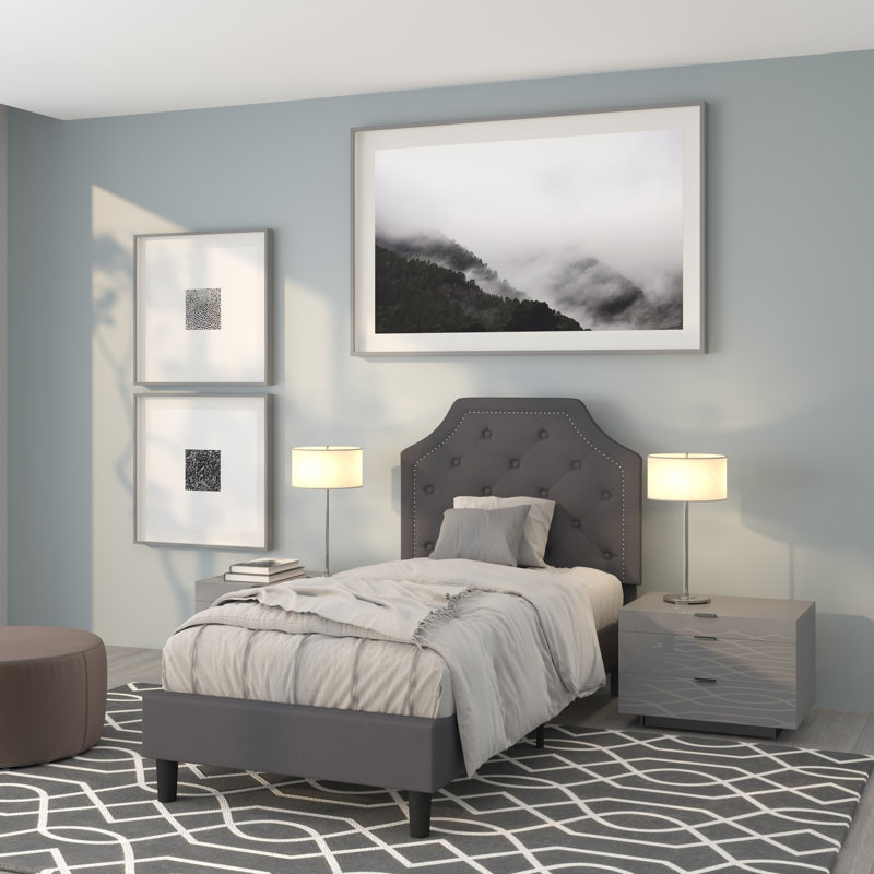 Aluino Arched Button Tufted Upholstered Platform Bed Frame - No Box Spring Required, Dark Gray, Twin