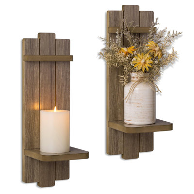Porte-bougie murale pour ferme: ensemble de 2 appliques murales en bois - bougeoirs patinés pour petit vase