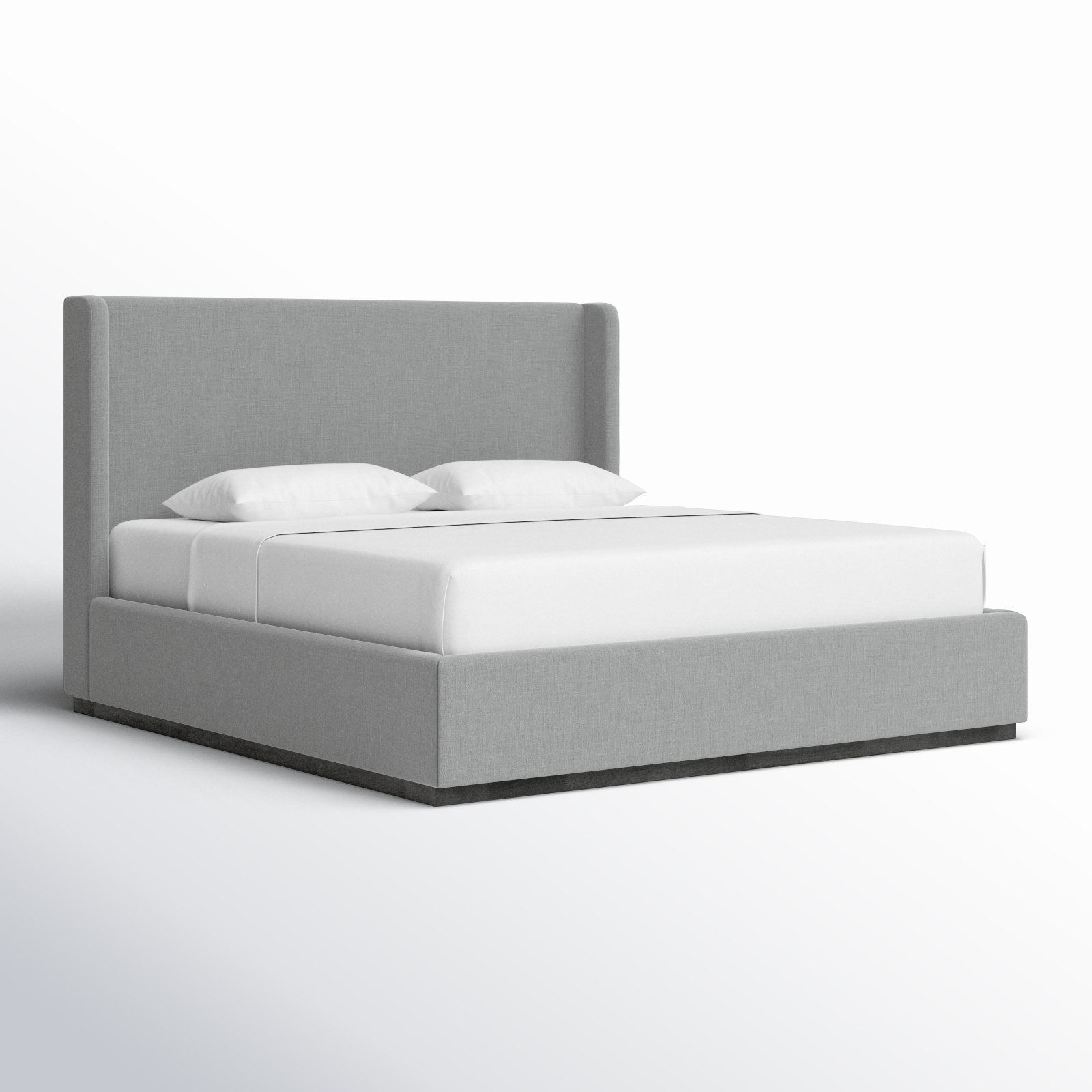 Upholstered Panel Bed, Grey Linen Textured Fabric, King