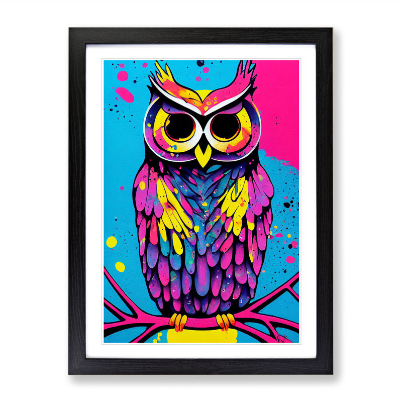 Owl Paint Splash No.6 - Framed Print, Black Framed, 64cm H x 46cm W x 2cm D