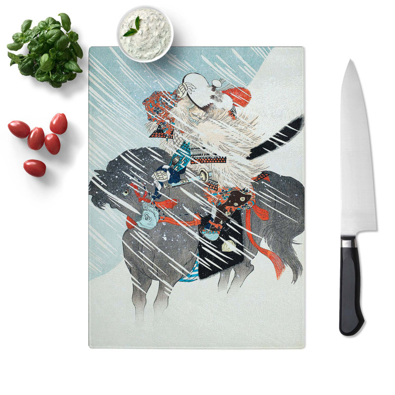 Tempered Glass a Warrior in a Snow Storm by Toyohara Chikanobu Chopping Board, 28.5cm W x 20cm L