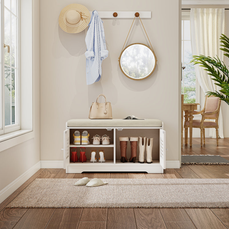 28.74"Shoe Storage Bench With 2 Door Cabinet, Entryway Bench With  Shoe Storage, Shoe Bench With Cushion, Adjustable Shelves, Shoe Rack Bench
