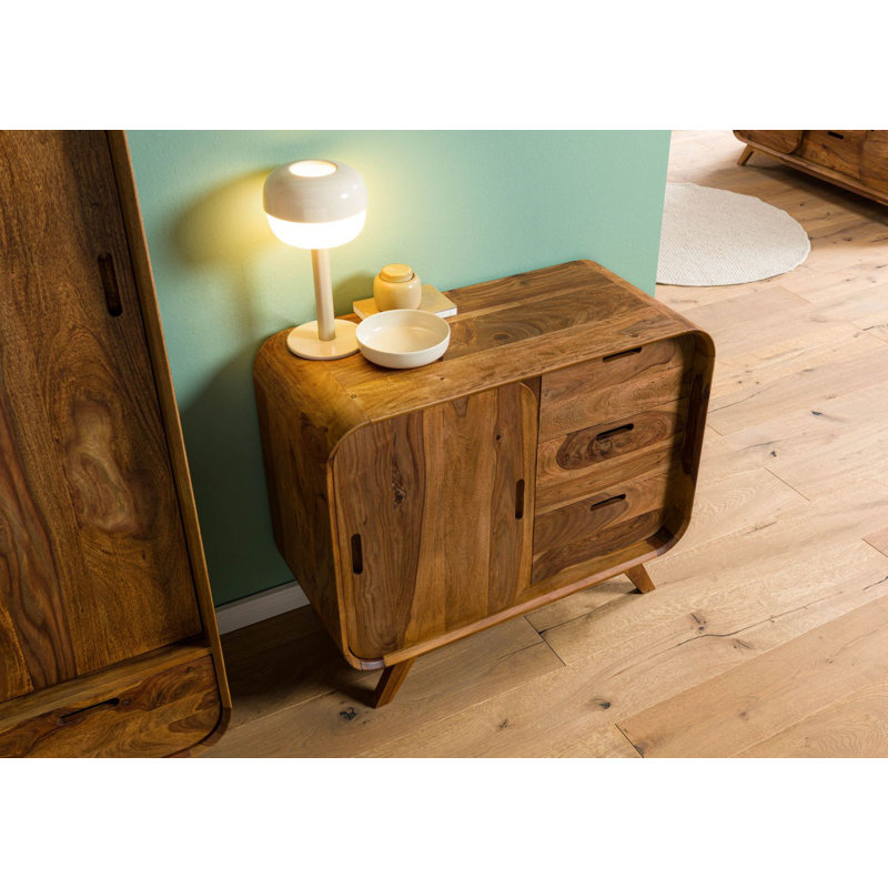 90cm Solid Wood Sideboard, Light Brown