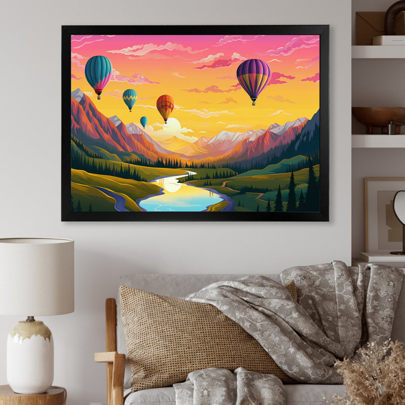 «Hot Air Ballon Bold Scenery II», reproduction sur toile, H 24 po x l 32 po x P 1 po, Cadre photo noir