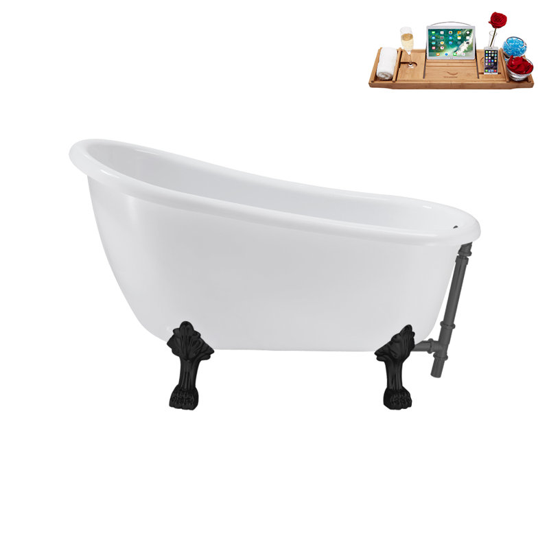 53.1'' x 25.6'' Soaking Acrylic Bathtub, Matte Black, Brushed Gun Metal