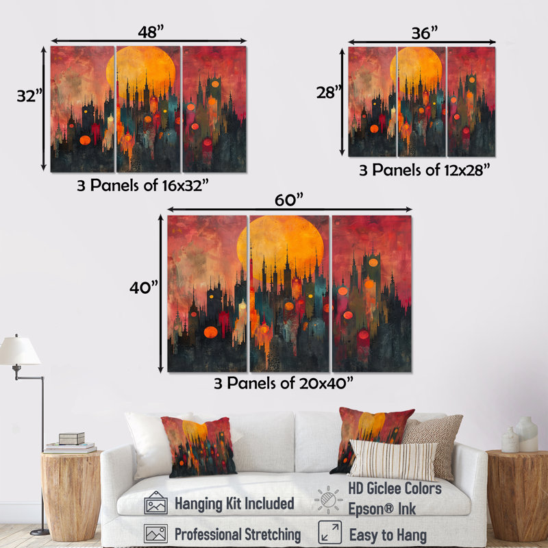 Henriqueta - Towers Wall Decor Set, 40" H x 20" W x 1" D, Wrapped Canvas