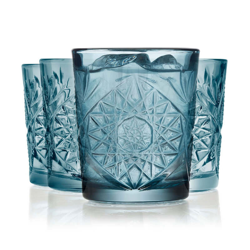 Libbey Hobstar Blue Double Old Fashioned Glasses, 12-Ounce, Set Of 4