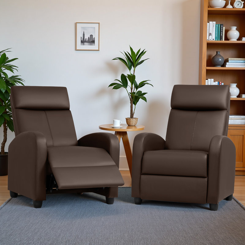 Set Of 2 Adjustable Leather Recliner Chairs, Brown