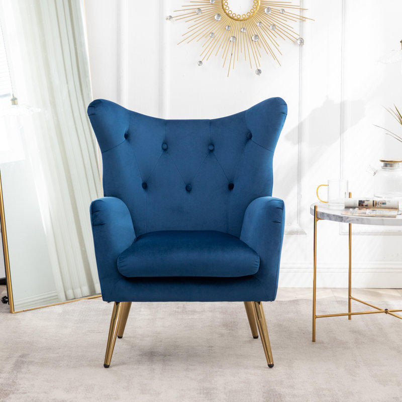 Fauteuil en velours capitonné 30,25 po Rily, Bleu