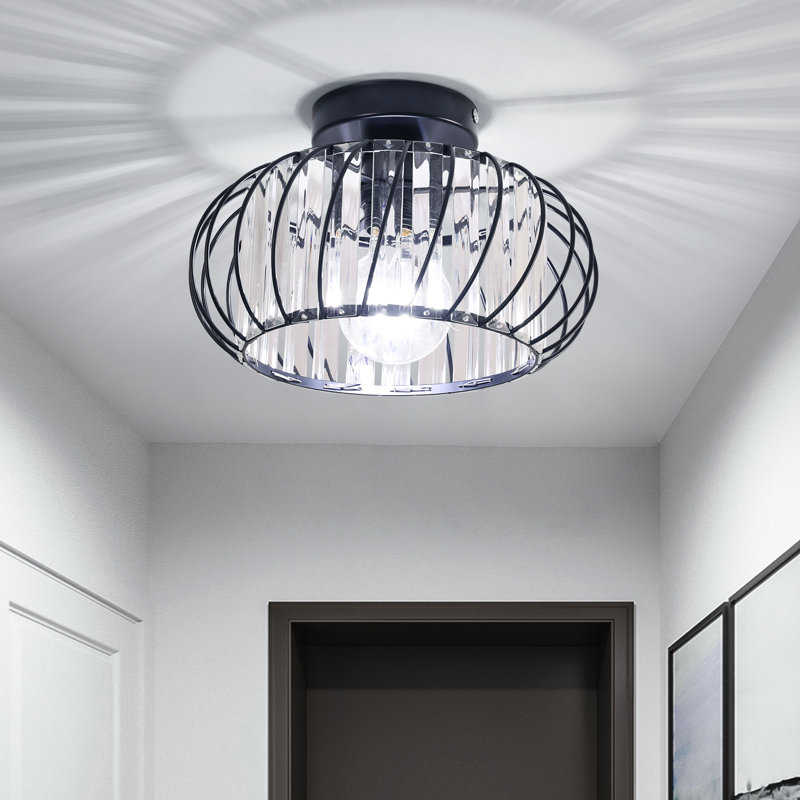 28CM Crystal Iron Small Flush Mount, Matte Black