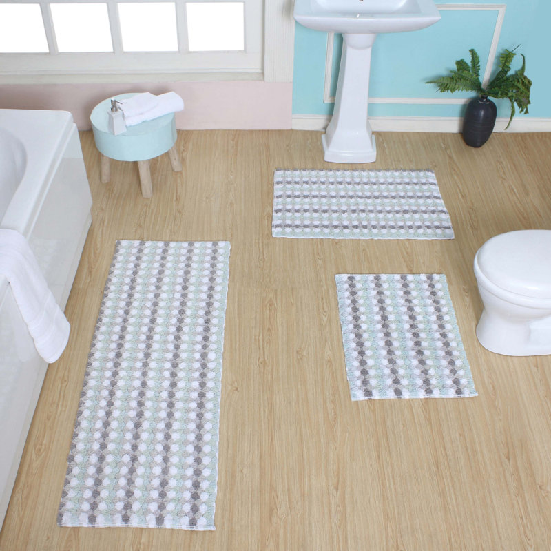 Tapis de salle de bain 100% coton Macek, tapis de bain antidérapant lavable à la machine - ensemble de 3 pièces avec tapis de couloir