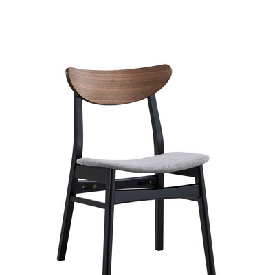 Chaise d'appoint Rebi en lin gris, noyer et finition noire (ensemble de 2)