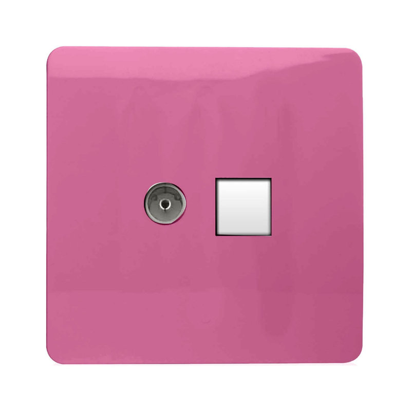 Trendi Switch 2 Gang Female TV Co-Axial & Telephone Sockets, Pink