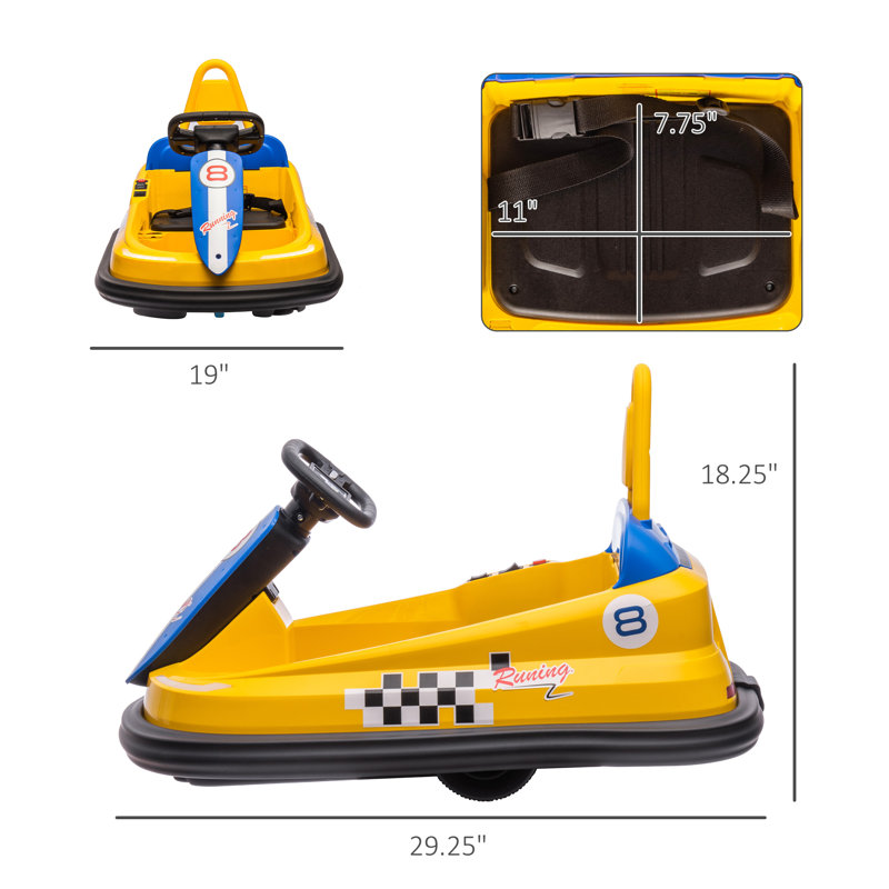 Yellow 6V Electric Ride-On Bumper Car with Music and LED Lights