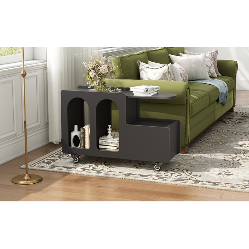 Mobile End Table With Lockable Wheels, Cream Style Side Table With Storage Drawer, 11.8Inch Narrow Nightstand With Multi-Layer Storage, Living Room