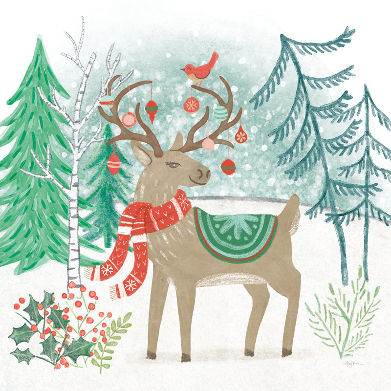 Reindeer Jubilee V par Mary Urban - reproduction d'art sur toile tendue, H 30 po x l 30 po x P 1,25 po, Toile tendue, Non