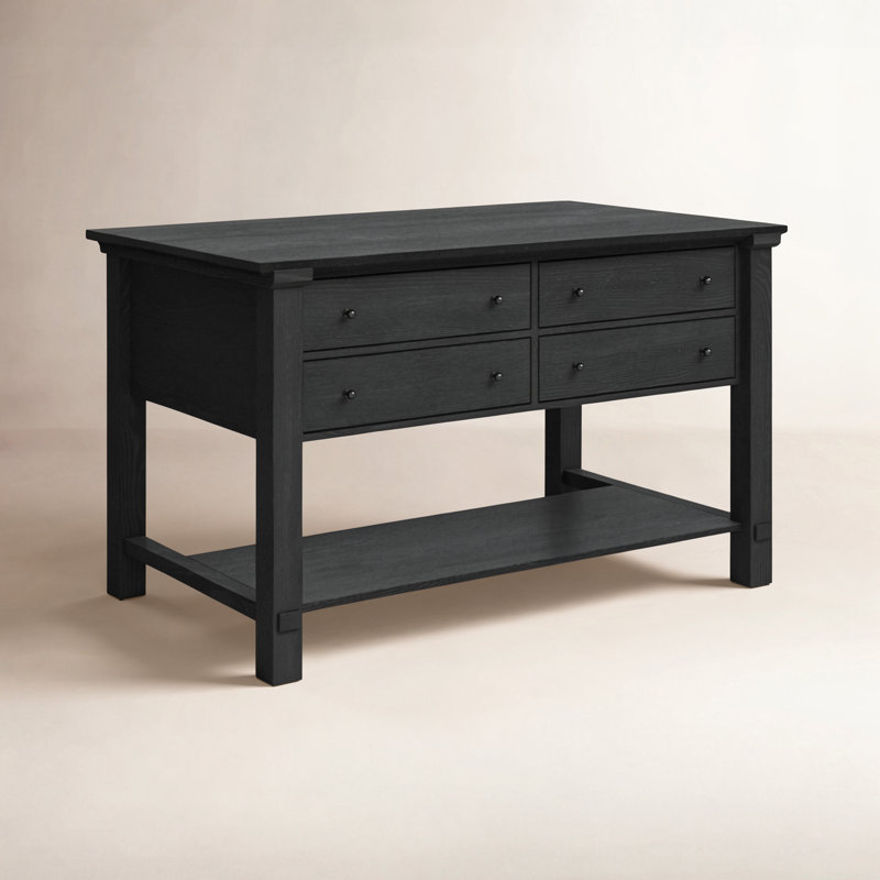 Cascade Solid Wood Kitchen Island, Black