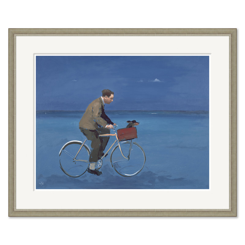 Cyclist Print by Alan Kingsbury, Silver Framed, White, 28.25" H x 34.25" W