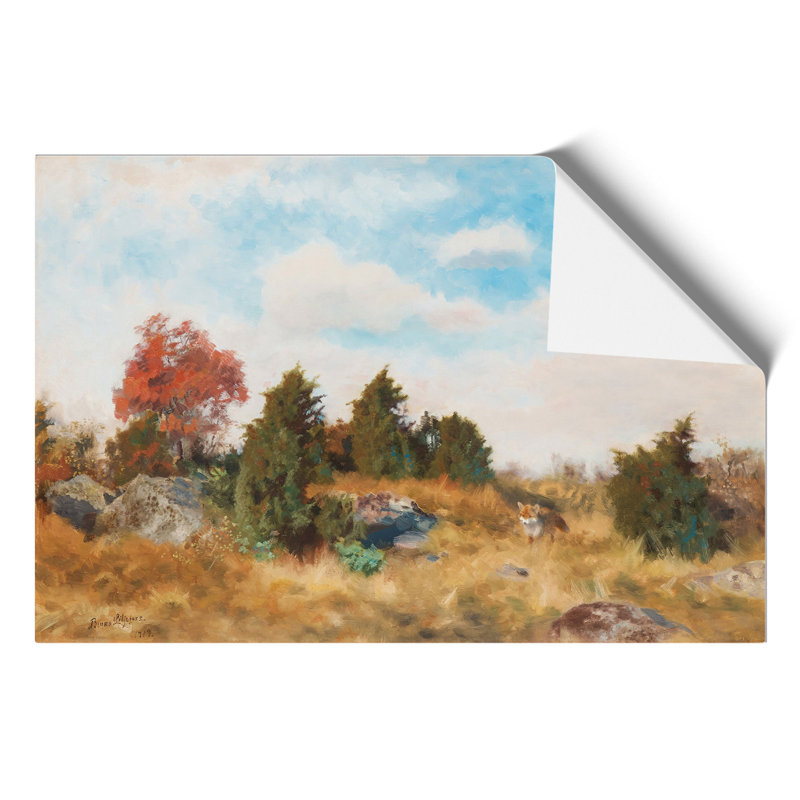 Fox In Autumn by Bruno Liljefors - No Frame Painting, 21cm H x 30cm W x 0.1cm D