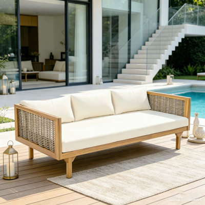 3-Seat Patio Sofa with Rattan Arms