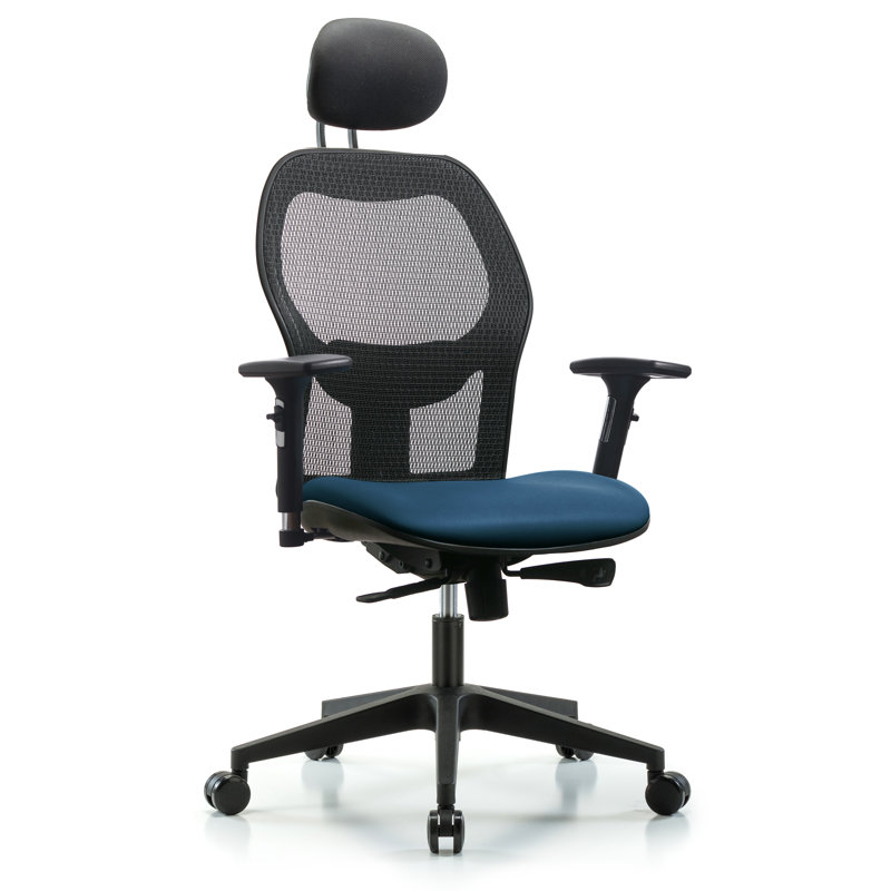 Vinyl Task Chair with Headrest, Marine Blue, Casters