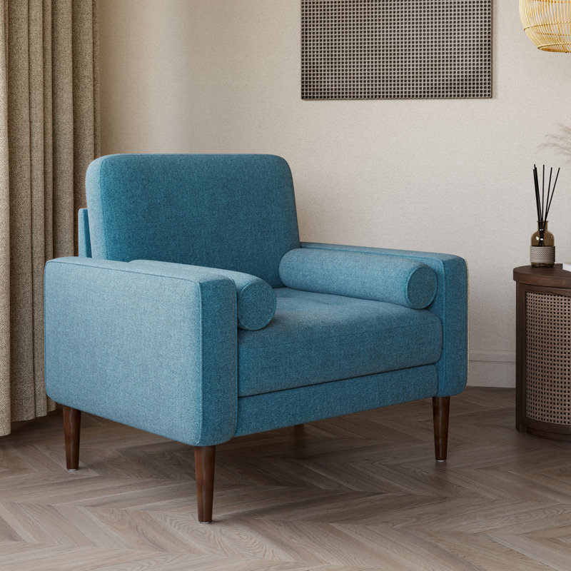 33.46" W Linen Armchair Upholstered, Mallard Teal