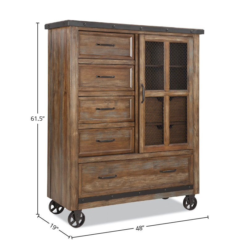 Dargan Gentleman's Chest with 5 Drawers and Door Cabinet, Canyon Brown
