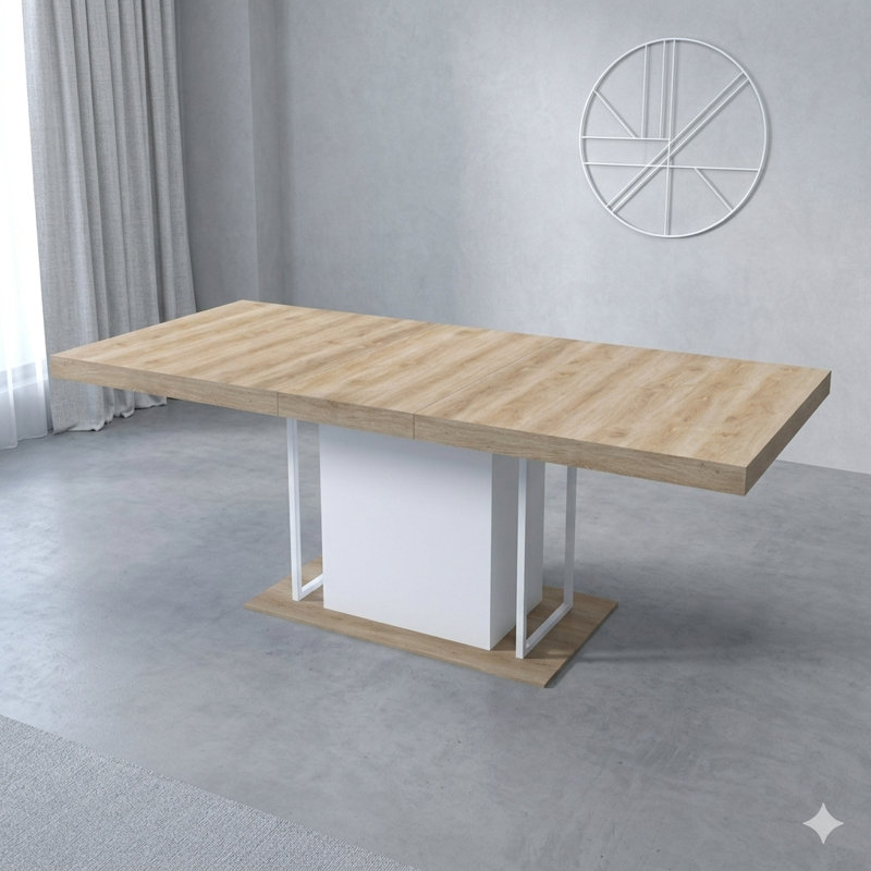 Table de salle à manger rectangulaire extensible pour 6 à 10 personnes, dotée de bois à effet vieilli, pouvant aller de 160 à 200 cm